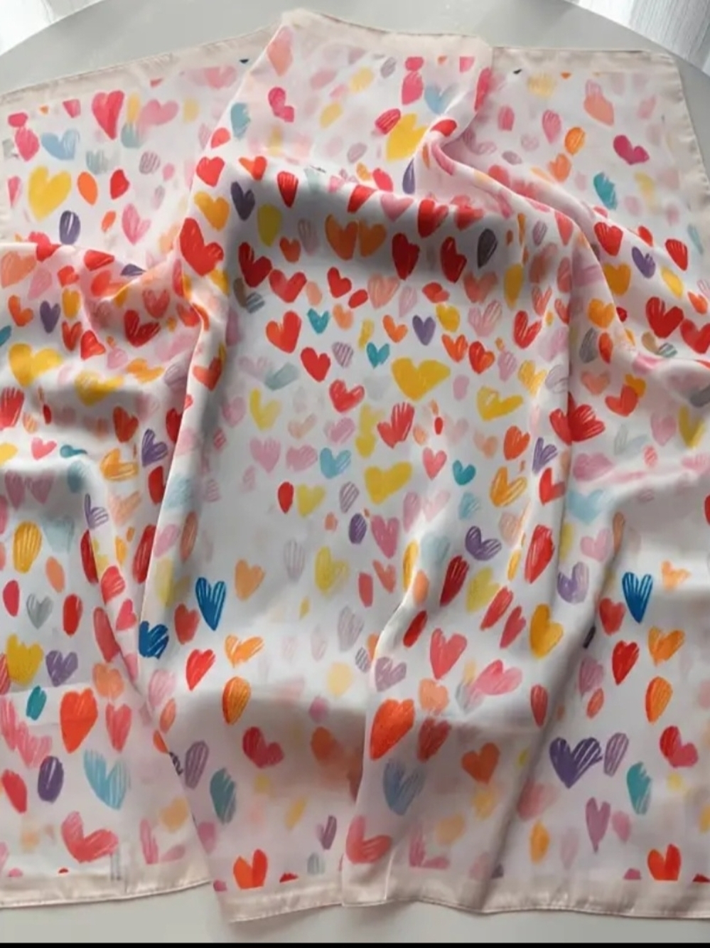Printed Heart Scarf - Multicolor Heart Pattern